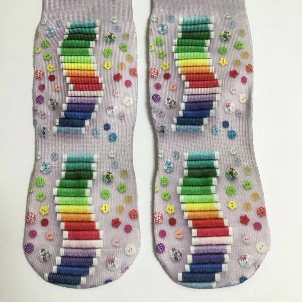 Needle-pointer MEDIUM Crew Socks Seamstress Fun Print Women’s Novelty Purple